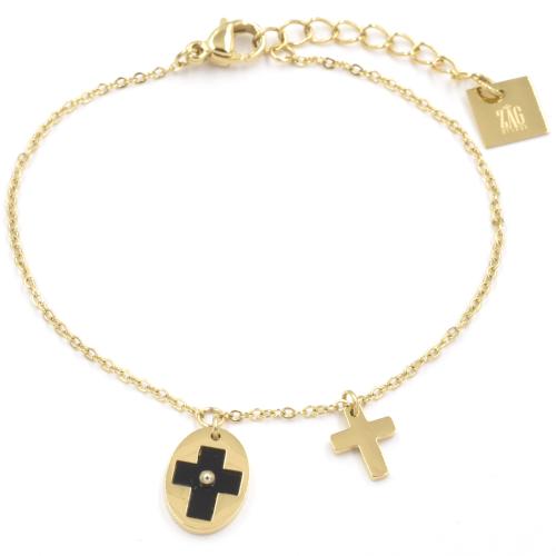 Bracelet ZAG croix dore et croix noire