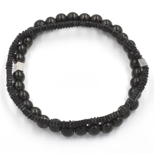 Bracelet ZAG double extensible perles et disques Hmatite