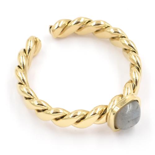 Bague ZAG dorée anneau torsadé et pierre Labradorite